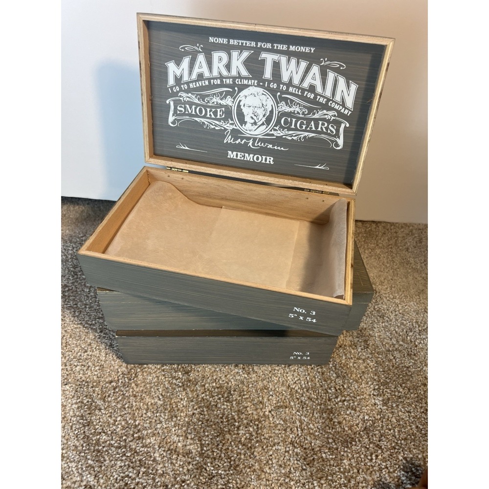 Mark Twain Empty Cigar Boxes Grey Memoir Lot Of 3 2 Boxes Are 5x54 3rd Is 6x60